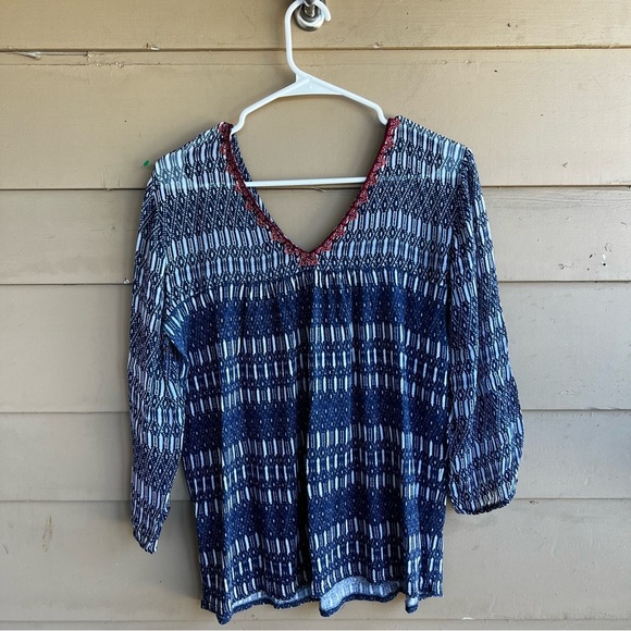 Lucky Brand Womens Tunic Blouse Plus Size M Boho Sheer Top Embroidery Popover - Picture 6 of 6